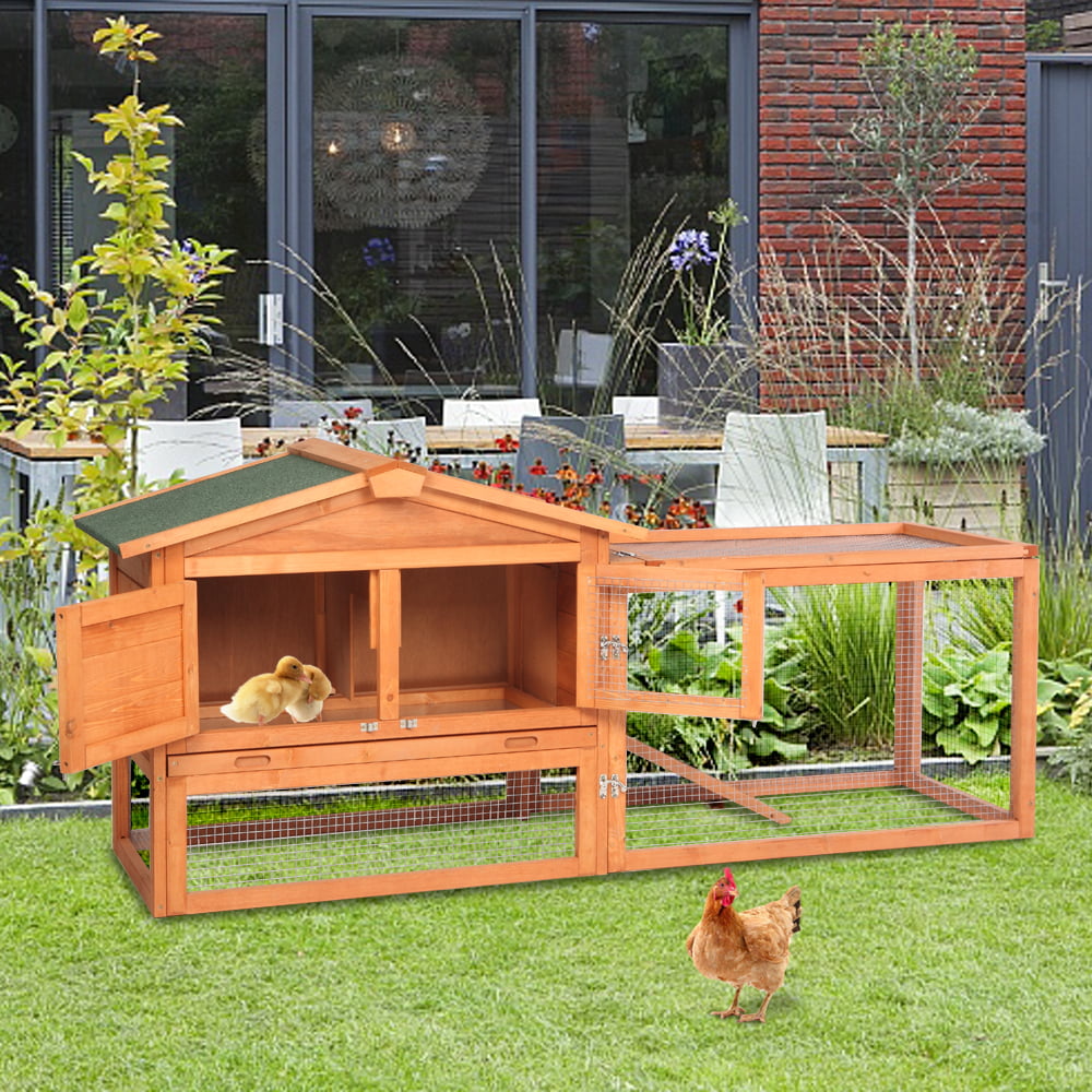 Rhomtree Wood Rabbit Hutch Chicken Copp Bunny Pet Cage for Outdoor Garden Backyard Small Animal Hen with Planter Balcony 