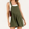 thumbnail image 4 of ZZwxWA Womens 2025 Pants Wide Leg Suspender Cold Shoulder Cotton Linen Flowy Strap with Pocket Holiday Beach Pleated Comfy Solid Rompers Loose Trousers Army Green XXL, 4 of 7