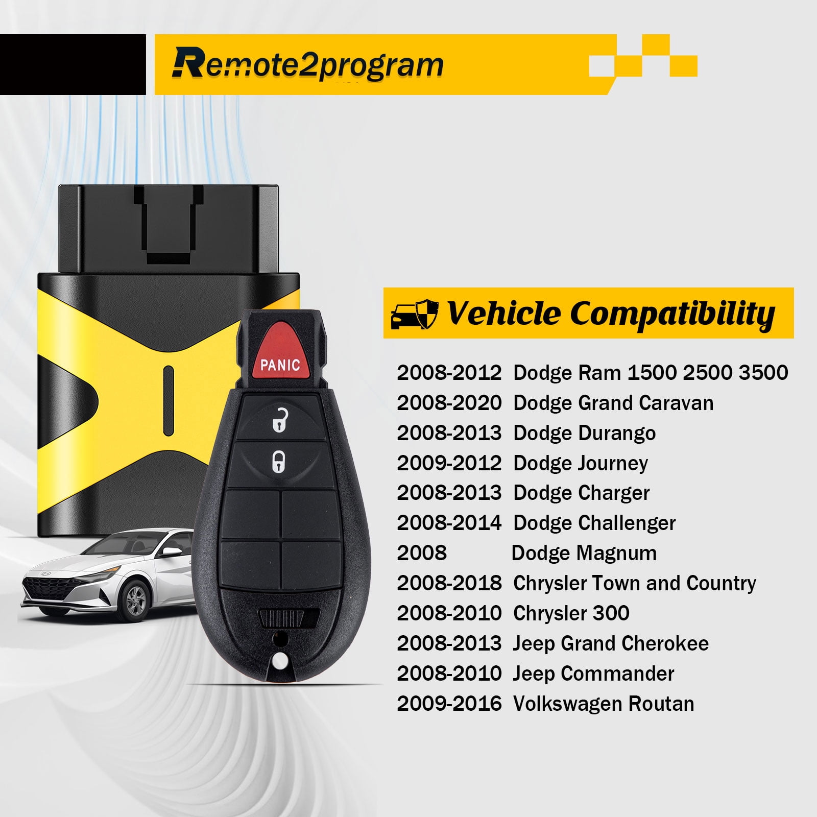 Car Key DIY Programmer/OBD paring Bluetooth and Smartphone App/No Tool Required and Car Key Fob for Dodge/Jeeep/Chrysler/Volkswagen with FCC: IYZ-C01C/M3N5WY783X
