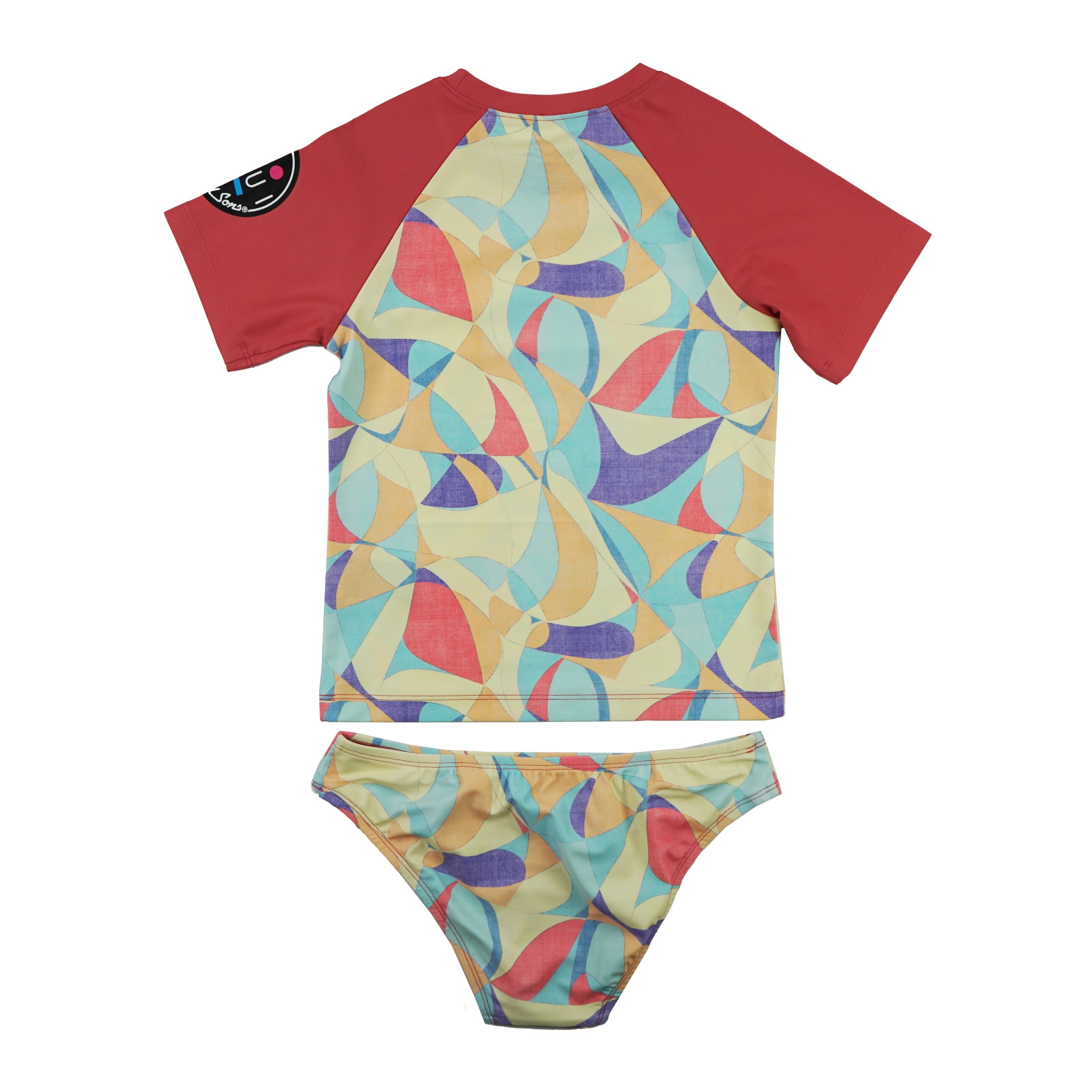 Maui and Sons Girls Mod Deep Coral Two-Piece Swimsuit, High Performance Stretch Bikini Bathing Suit and Athletic Swimwear for Kids