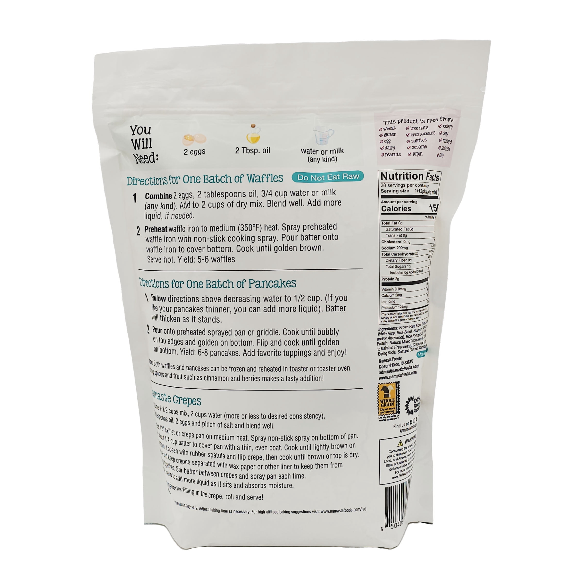 Namaste Foods Gluten Free Waffle & Pancake Mix, 48 oz