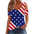 thumbnail image 2 of Fiudx Ofertas Relámpago Top de Manga Corta con Cuello En V y Hombros Descubiertos Sexy para El Día de La Independencia para Mujer, 2 of 4