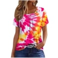 thumbnail image 1 of Pisexur Hauts de Printemps pour Femmes 2025, Hauts pour Femmes, Hauts de Sortie pour Femmes, Hauts pour Dames & Haut Décontracté à Manches Courtes Imprimé Col Rond Plissé Mode Rose Vif, TG, 1 of 6