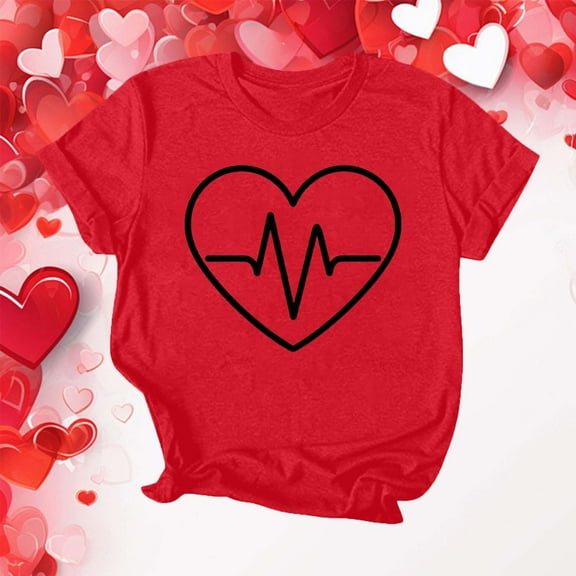Riecok Valentine's Day T Shirt for Kids Round Neck Short Sleeve Toddler Kids Girls 2025 Comfortable Shirt Kids Clothes Toddler Kids Girls 2025 Summer Tops Red L