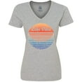 thumbnail image 3 of Inktastic Lake Vibes Distressed Retro Sunset Women's V-Neck T-Shirt, 3 of 5