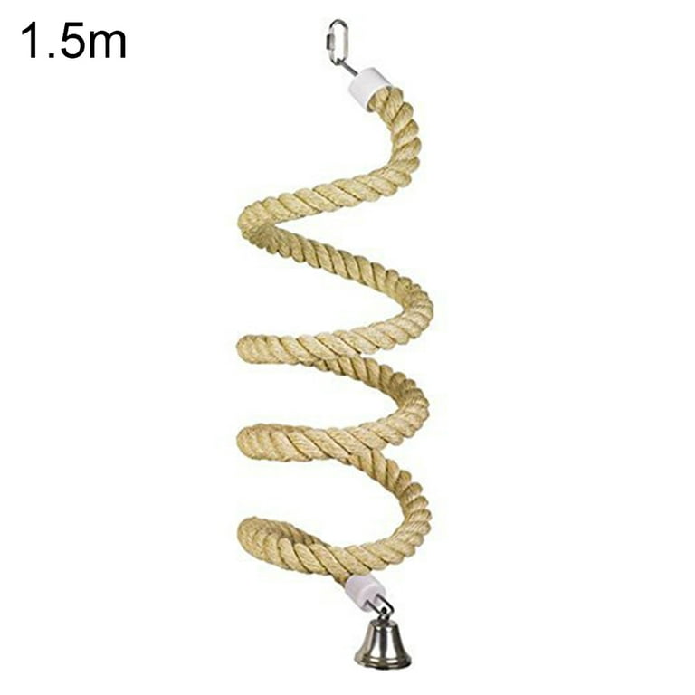 Aigou Bird Spiral Rope Perch, Cotton Parrot Swing Climbing Standing Toys with Bell (Small - 52 inch)