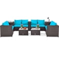 thumbnail image 1 of Patiojoy 8-Piece Outdoor Rattan Sectional Loveseat Couch Conversation Sofa Set with Storage Box &Coffee Table Turquoise, 1 of 7