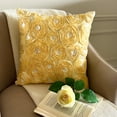 thumbnail image 5 of Pillow Cover, Gold Cushion Cover, Ribbon Gold Rose Flower Floral Theme Throw Pillow Cover, 14x14 inch (35x35 cm) Cushion Cover, Square Silk Pillow Cover Couch, Floral - Gold Garden, 5 of 10