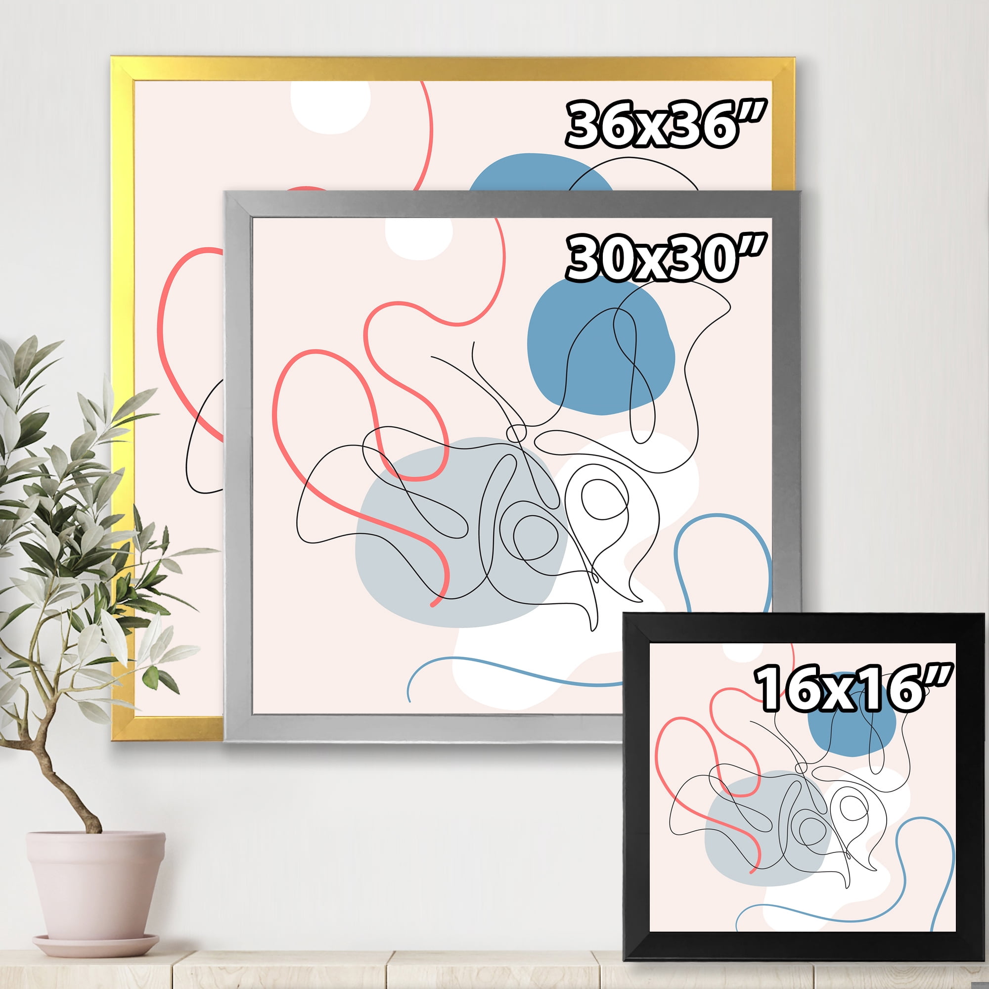 Designart 'Butterfly With One Line Drawing On Cubism Shapes II' Modern Framed Art Print