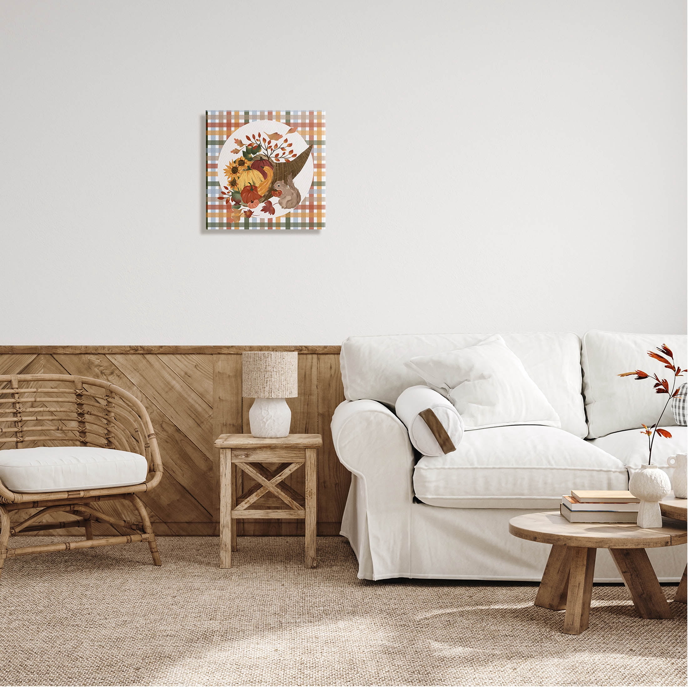 Abundant Harvest Tartan Cornucopia Holiday Graphic Art Gallery Wrapped Canvas Print Wall Art