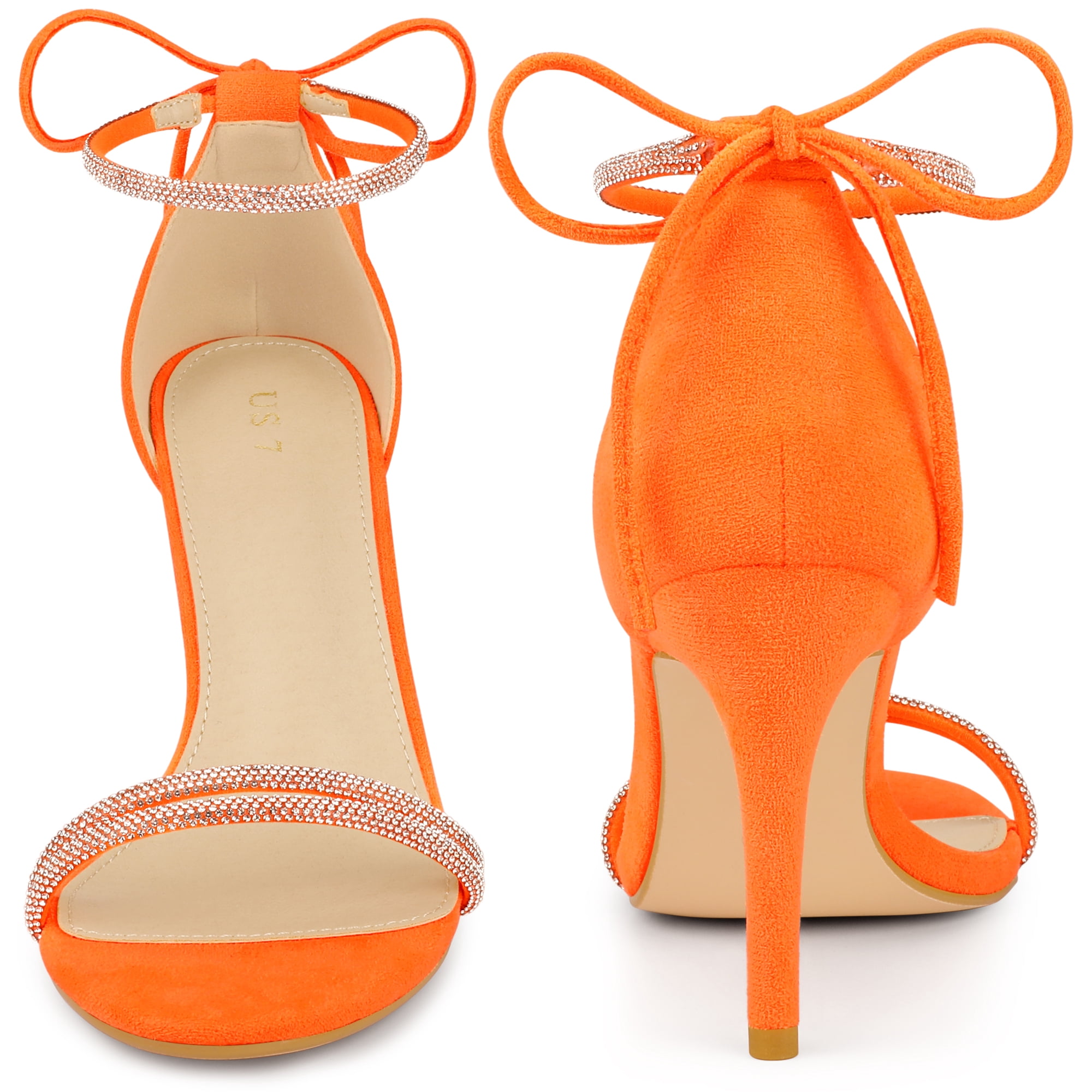 DARING DIVA Women's Ankle-Tie Stiletto Heels Sandals Fluorescent Orange 6