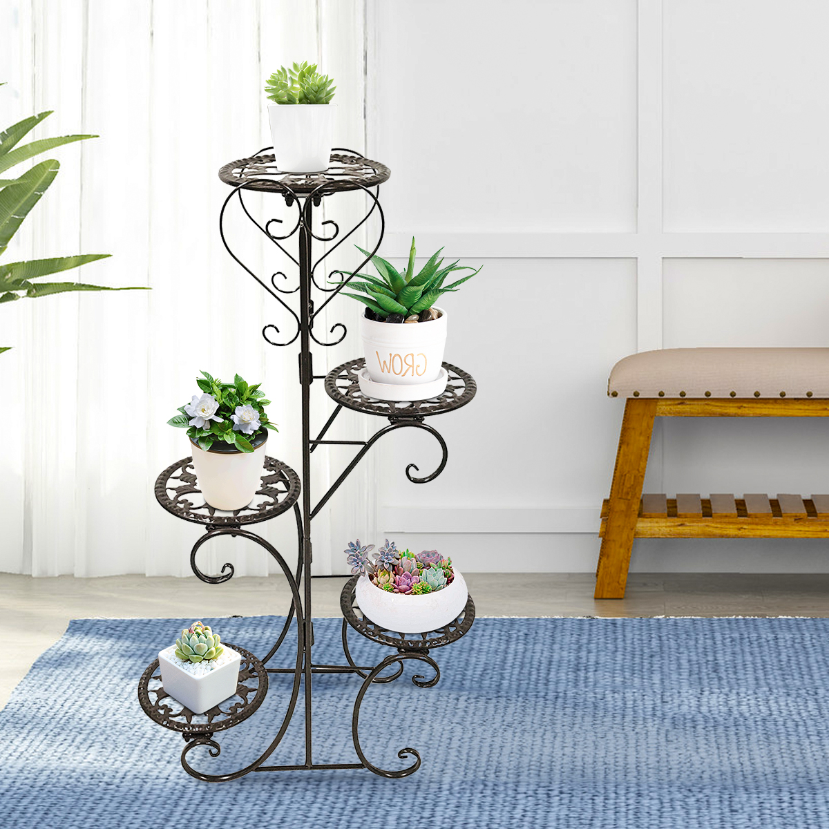 5 Tier Plant Stand Rack Multiple Flower Pot Holder Shelf Indoor Outdoor