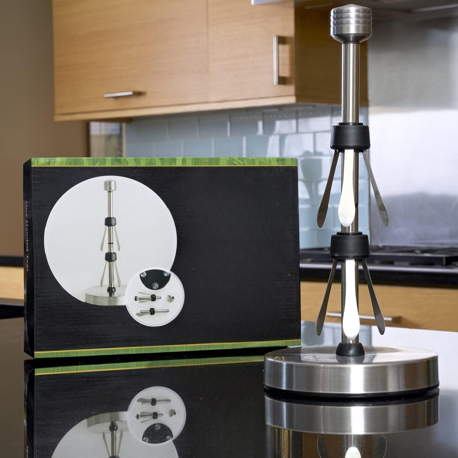 Heavy-Duty Stainless Steel Paper Towel Holder - Easy One-Handed Tear with Suction Cups - Modern Weighted Standing Countertop Dispenser for Kitchen - Holds All Paper Towel Rolls, Gold