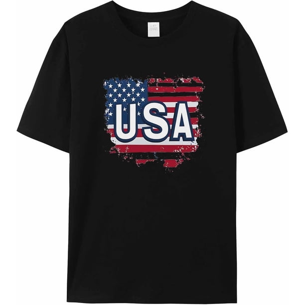 T-Shirts for Men, USA Flag Crew Neck Cotton T-Shirt Men's Short Sleeve