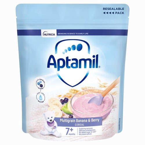 Aptamil Banana & Berry Multigrain Porridge Baby Cereal 7+ Months 200g, British Import (Pack of 3)