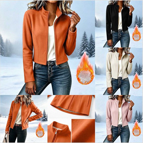 ITSAME Womens Lightweight Padded Jacket Stand Collar Zip Up Slim Fit Casual Athletic Coat Orange Size M