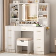 thumbnail image 6 of 47" Large Vanity Desk with Lighted Mirror & Charging Station, White Makeup Vanity with 7 Drawers & 6 Shelves, Vanity Set with Cushioned Stool, 6 of 7