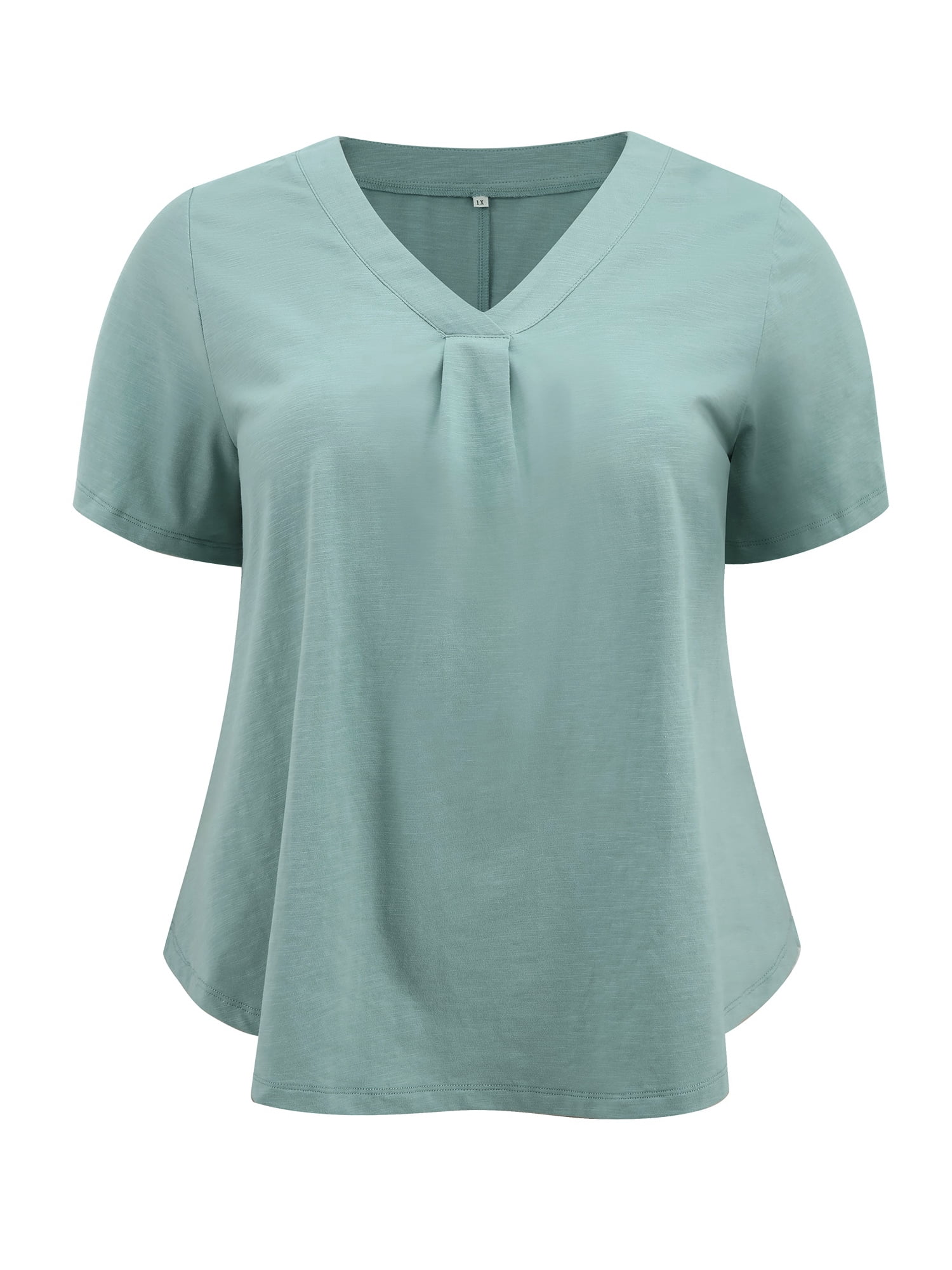DARING DIVA Women's Plus Casual Trendy Pleated Shirt Dressy Work Blouse 1X Green