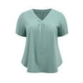 thumbnail image 4 of GRACE & GRANDEUR Women's Plus Size T-shirts Banded V Neck Short Sleeve Loose Fit Casual Trendy Pleated Blouse 2X Green, 4 of 5