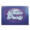 thumbnail image 1 of 70s Party Cutting Board, Retro Lettering on Disco Ball Night Club Theme Dance and Music Art Print, Decorative Tempered Glass Cutting and Serving Board, Large Size, Purple Blue White, by Ambesonne, 1 of 1