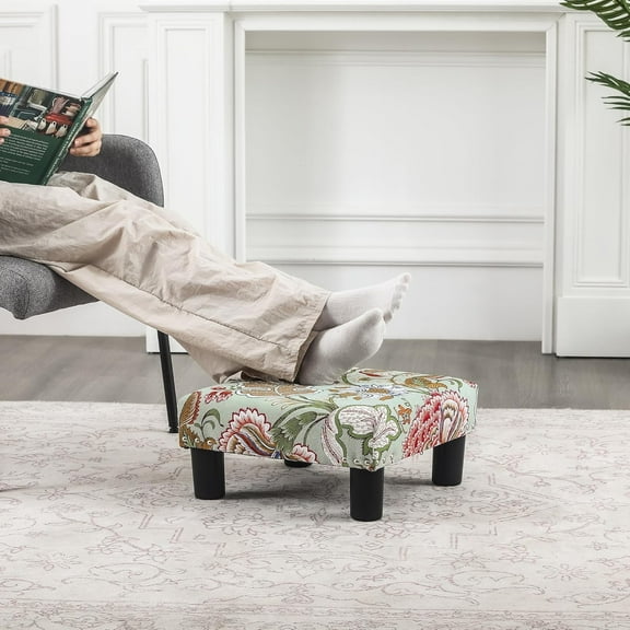 Small Foot Rest Stool Ottoman, 15" Fabric Square Footstool Upholstered Footrest for Chair, Under Desk, Office, Living Room, Boho Floral