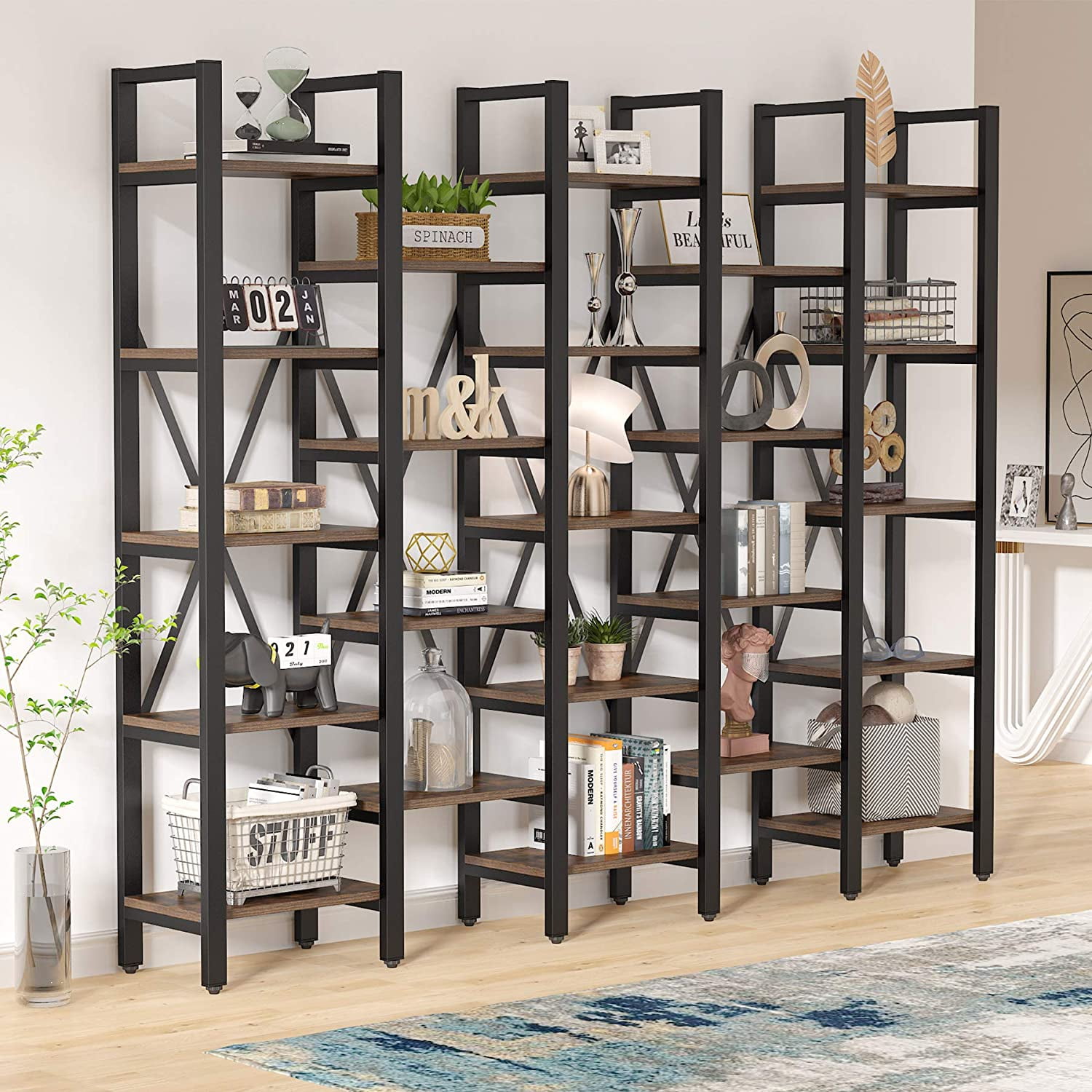 Tribesigns 86 Inch Large Open Bookcase Industrial 5 Tier Booksheklf With 23 Shelves Rustic 5 Shelves Etagere Bookcase Storage Shelf Vintage Wood Look Furniturefor Home Office Walmart Com Walmart Com