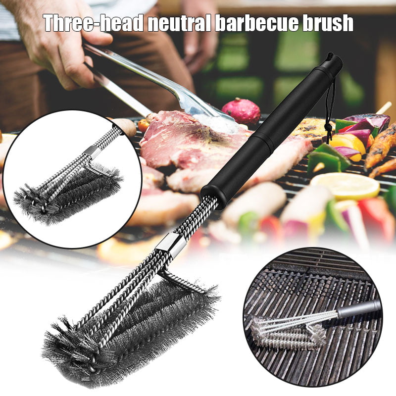 BBQ Grill Cleaning Brush 18" Triangle Metal Heavy Duty 3-Branch Steel Easy Clean 