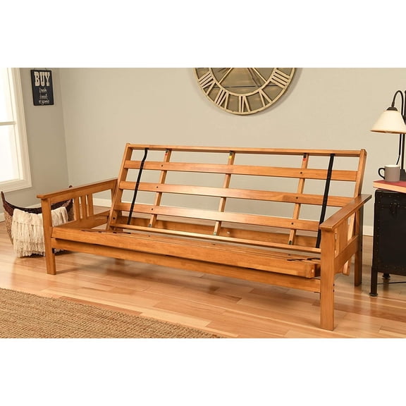 Queen Futon Frame - Hardwood Sofa Bed with Folding Design - Butternut