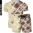 thumbnail image 2 of Conjunto de camiseta con estampado digital de naipes, pantalones cortos casuales de manga corta en 3D para hombres y mujeres, tendencia de dos piezas, 2 of 4