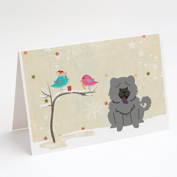 Christmas Presents between Friends Chow Chow - Blue Greeting Cards and Envelopes Pack of 8