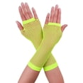 thumbnail image 1 of Guantes de red sin dedos para mujeres, accesorios de disfraz de fiesta de los años 1980, 2 pares, amarillo fluorescente, largo-2 pares, 1 of 4