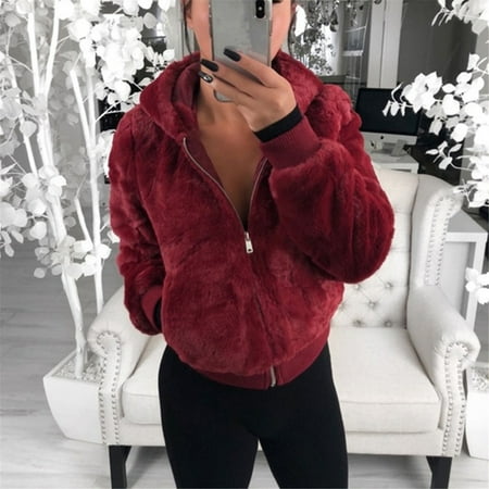 

Juebong Plus Size PU Leather Basic Streetwear Dressy Ladies Long Sleeve Pocket Pure Color Mink Bunny Furs Coat Wine XXXL