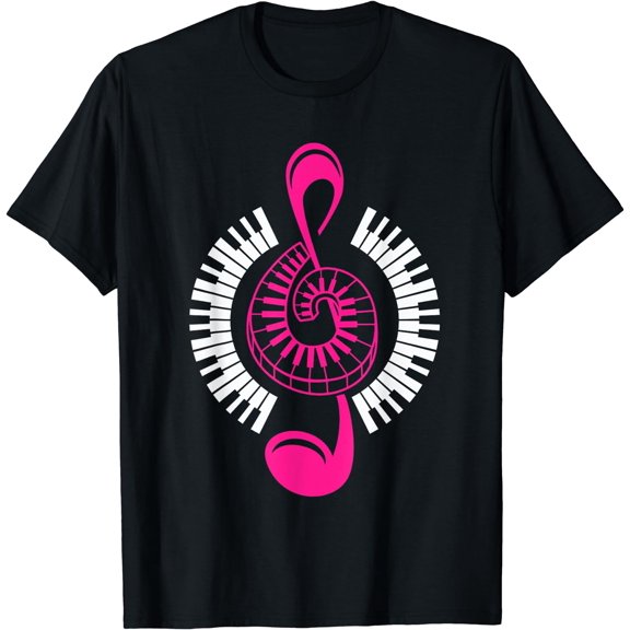 cut music teacher shirt with a Piano Keys, Notes and Flowers T-Shirt Black Small