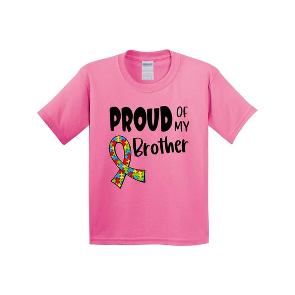 Inktastic Proud of My Brother Autism Awareness Puzzle Piece Ribbon Youth T-Shirt
