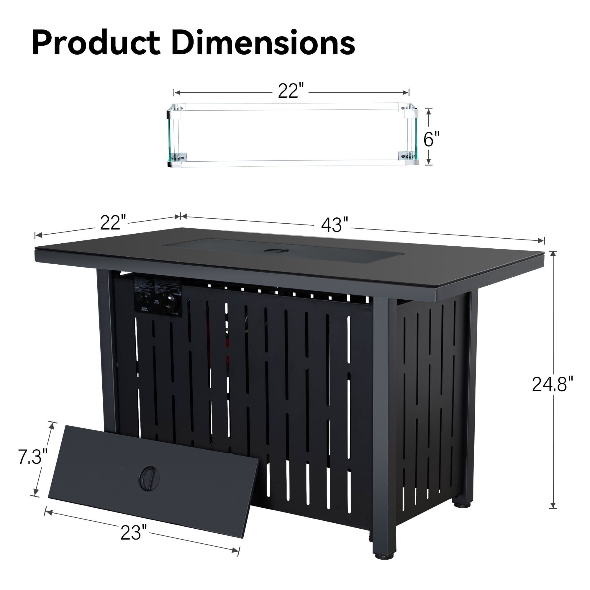 ENYOPRO 43" Propane Fire Pit with Wind Guard, 50,000 BTU Auto-Ignition Fire Pit Table, Outdoor Fire Pit with Rock and Steel Lid for Outside, Garden, Backyard, TE1765