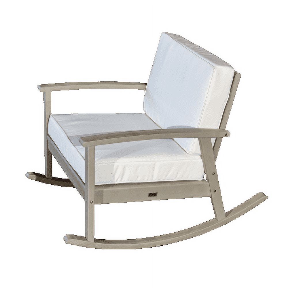 Rocking Chair, Outdoor Indoor Rocker Chair with Deep Seat Cushion and Thicken Backrest, Wooden Upholstered Leisure Armchair for Home Balcony Patio & Garden, Driftwood Gray Finish+Cream Cushions - image 2 of 3
