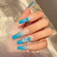 thumbnail image 1 of Uñas postizas de ataúd extralargas, uñas postizas de ballet, mate, Ombre, azul bebé, impresión de mariposas, prensa en uñas con diseños, uñas postizas acrílicas de cubierta completa para mujeres y, 1 of 5