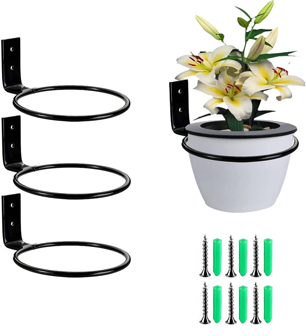 Casewin 8 inch Flower Pot Holder Ring Wall Mounted Set of 3 Heavy Duty  Metal Wall Plant Holder Plant Hanging Bracket Hanger for Outdoor/Indoor