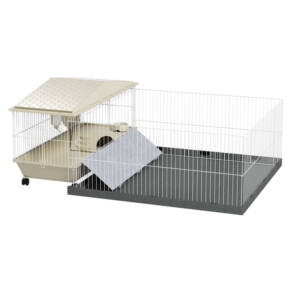Guinea Pig Cage with Playpen, Small Animal Habitat - Beige
