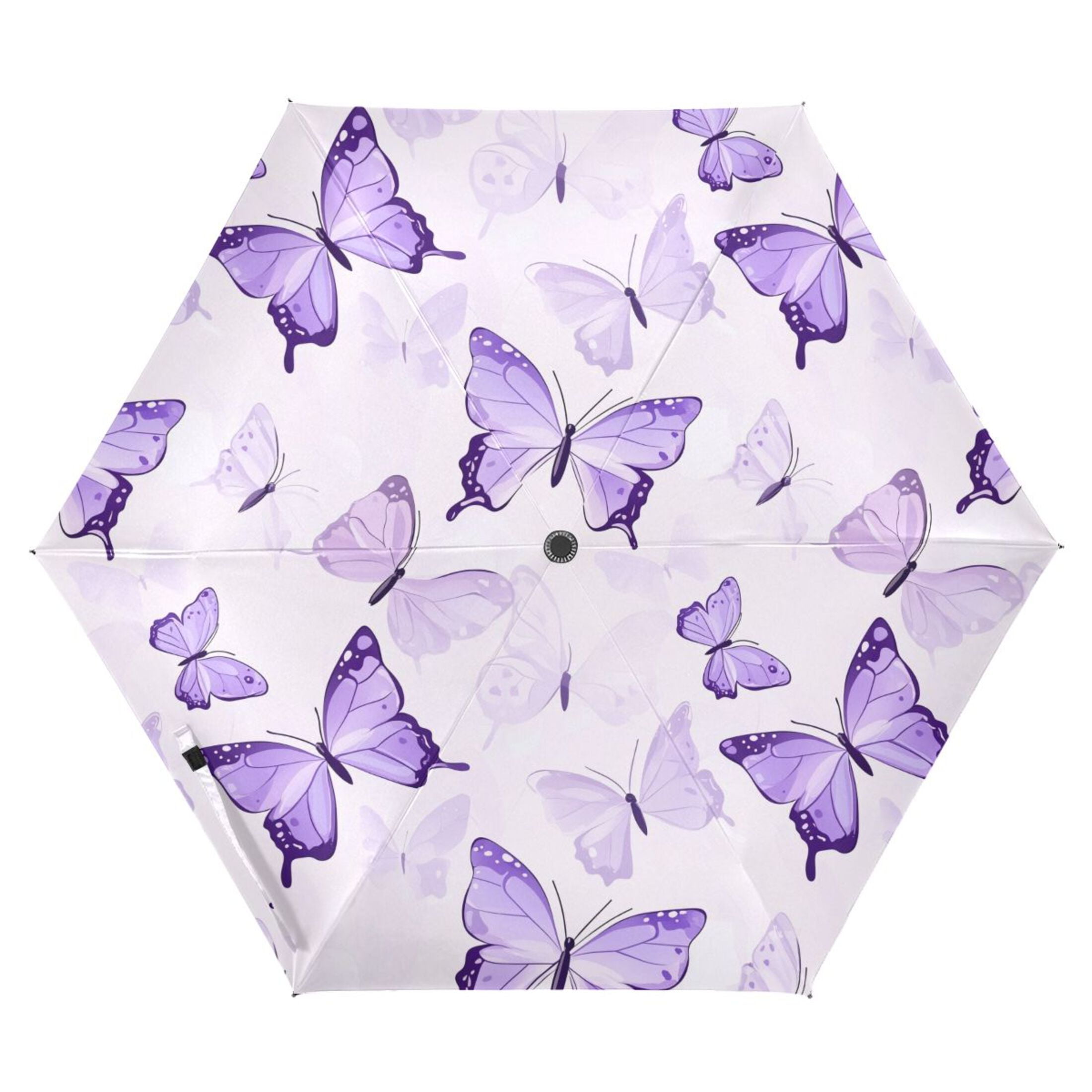 Purple Butterflies Flying All Weather Umbrella Triple Folding Parasol 6 Ribs UV Protection Portable