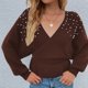 thumbnail image 4 of Suéteres Para Mujer Otoño Invierno Suéter de Punto de Moda Cuello en V Perla Sólido Manga Larga Suéter Tops Odeerbi  ODB175815, 4 of 5
