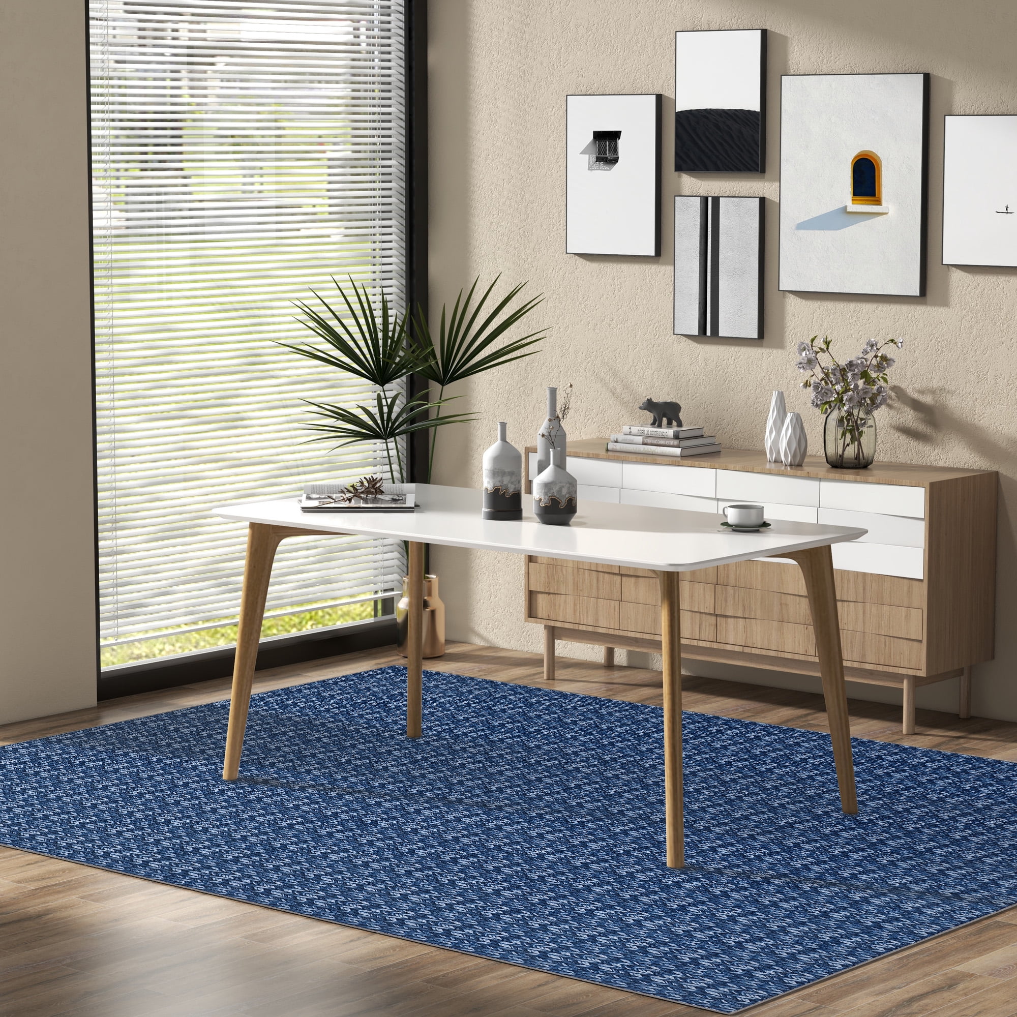 Garvee 10'x13' Large Modern Braided Print Area Rug Low Pile Non Slip Area Rugs for Living Room Bedroom, Navy Blue