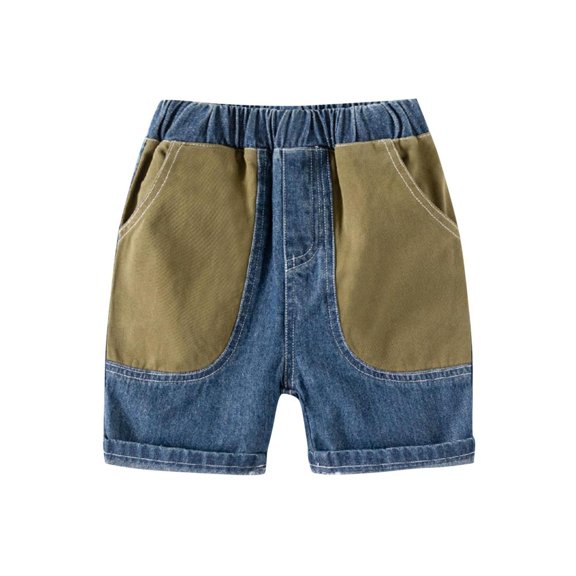 Bxsruta Toddler Boy Shorts, Summer Boys' Color Blocked Five Quarter Pants Versatile Elastic Hot Pants for Wearing Outside Five Quarter Pants, Blue 3 Years