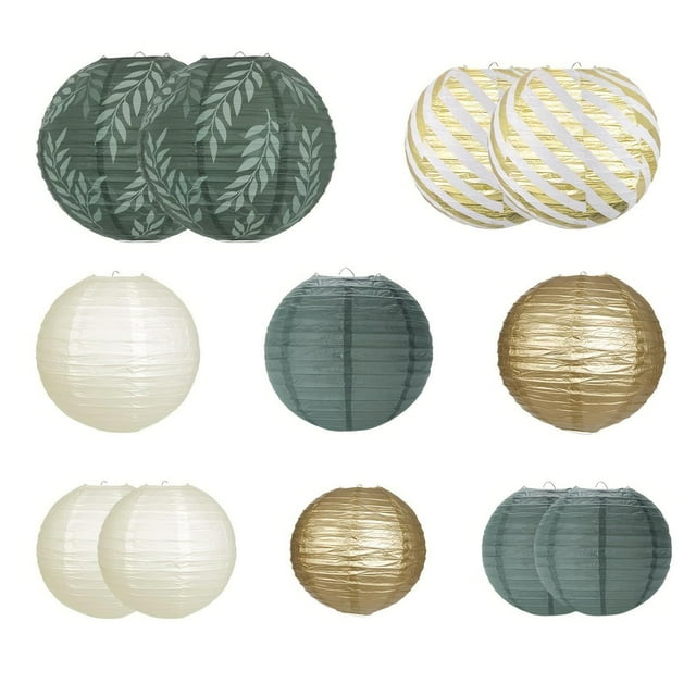 Conjunto de linternas de papel,Juego de linternas de papel Linternas con pompones de papel con bolas,Linternas de bolas Pompones de papel Pompones de papel colgantes,Decoraciones de linternas