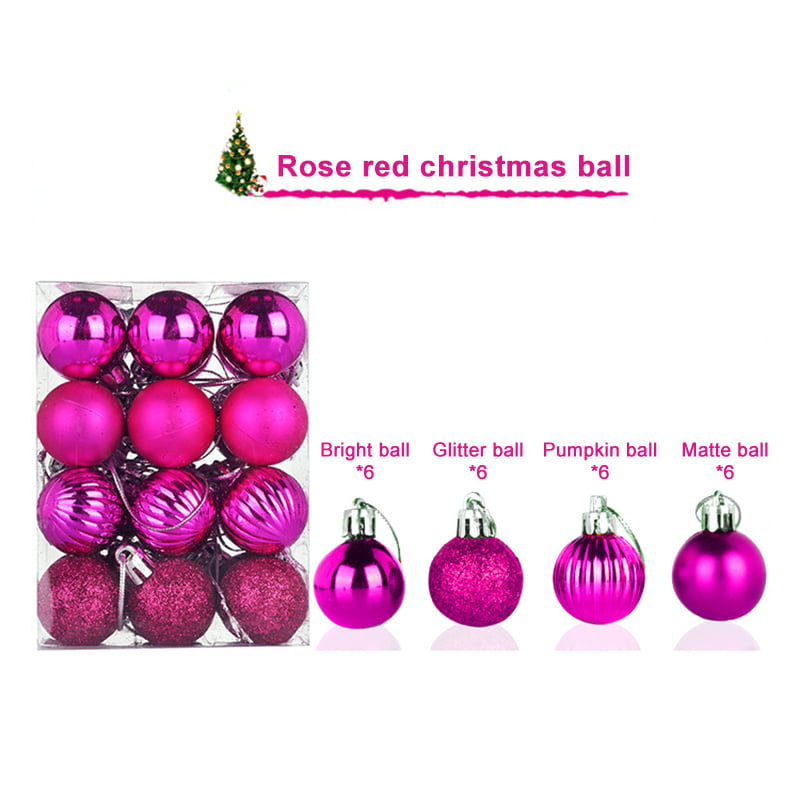 Pack of 25 Mini Miniature Small Shiny & Matte Christmas Tree Baubles Hot Pink 