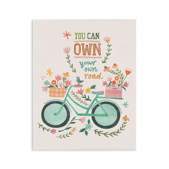 Stupell Industries Own Road Phrase with Bicycle Transportation Painting Unframed Art Print Wall Art, 11 x 14