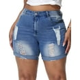 thumbnail image 3 of Gocolloa Womens Plus Size Jean Shorts Stretchy High Waisted Distressed Fold Hem Denim Shorts Royal Blue 18W, 3 of 5