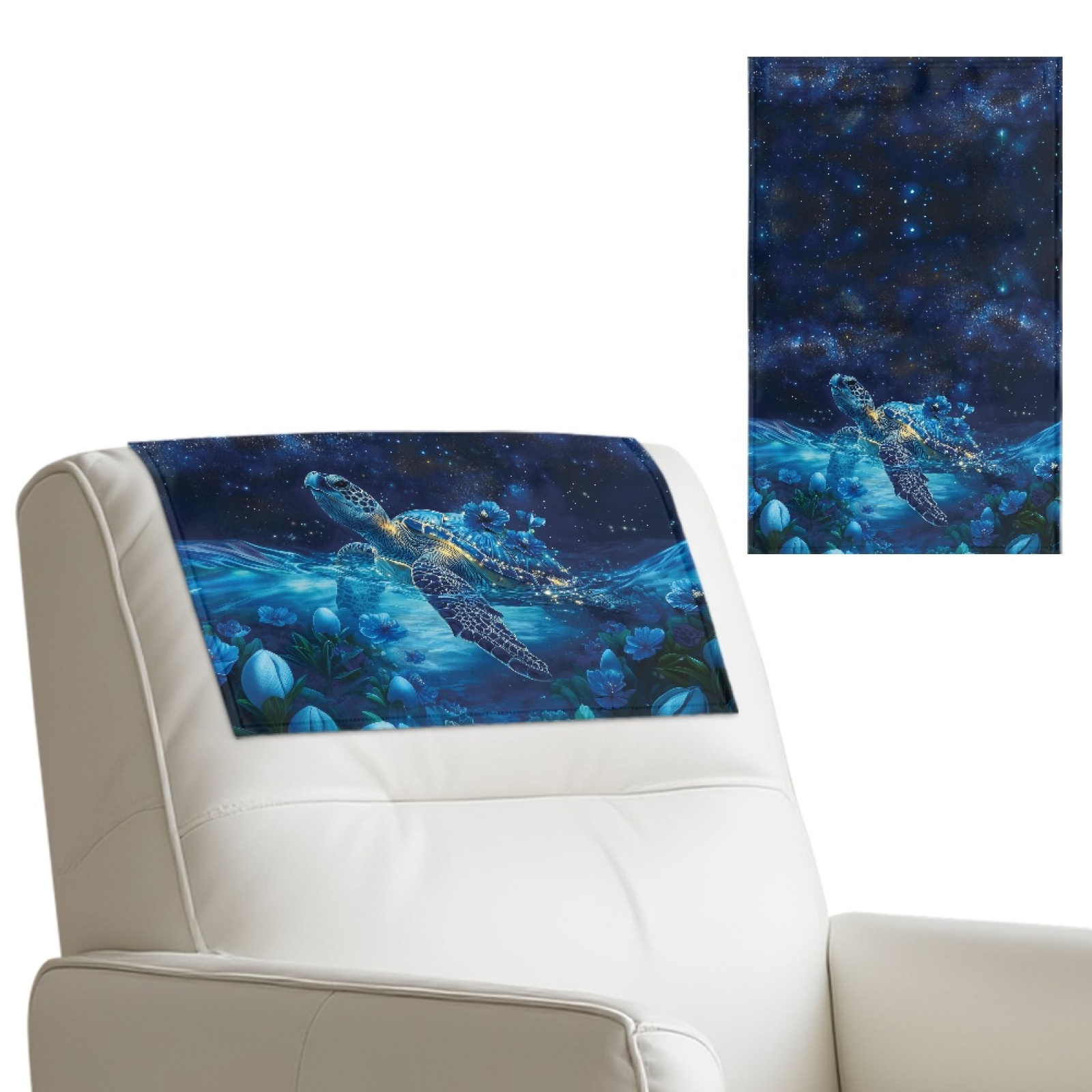Xixirimido Blue Sea Turtle Floral Pattern Headrest Covers for Recliners Leather Dining Chair Slipcovers Universal Sofa Headrest Cover Office Chair Headrest Covers, 1Pcs