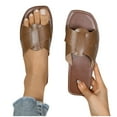 thumbnail image 4 of LOVZFMLL Flat Sandals for Women 2025 Cross Straps Square Open Toe Slip On Slippers Casual Outdoor Beach Vacation Slides Sandals Coffee 6, 4 of 9