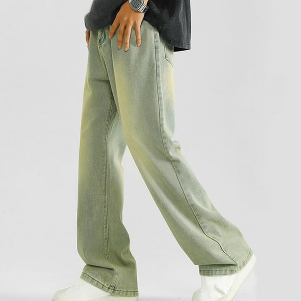 Pantalones de mezclilla rectos con bolsillos y estampado degradado vintage para hombre